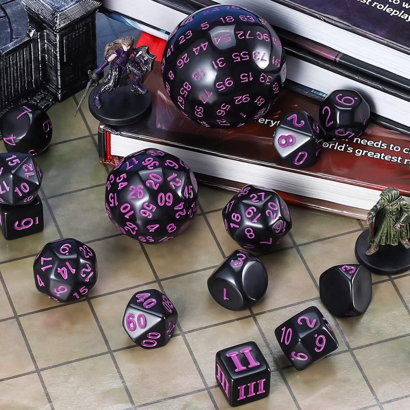 CiaraQ DND Polyhedral Dice Set (15pcs) D4-D100 Game Dice with Dice Bag for Dungeons and Dragons Role Playing Table Games (Black & Purple) - Image 3